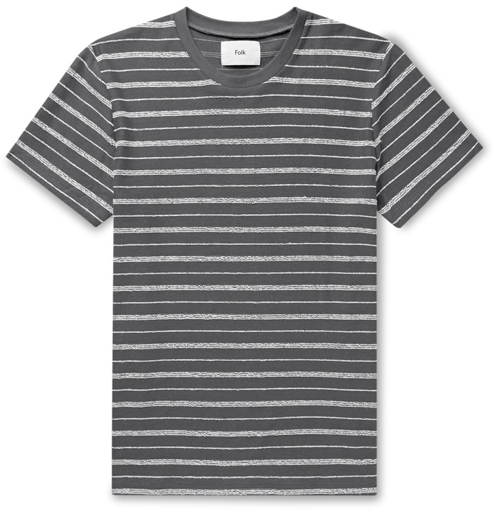 Photo: Folk - Striped Cotton-Blend T-Shirt - Gray