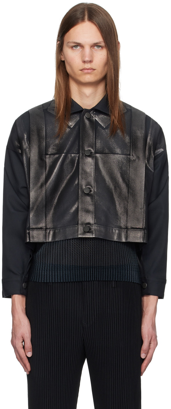 132 5. ISSEY MIYAKE Black Tucked Foil Jacket