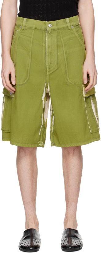 Photo: Marni Green Screen-Printed Denim Cargo Shorts