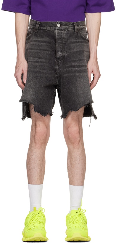 Photo: Balenciaga Black Distressed Denim Shorts