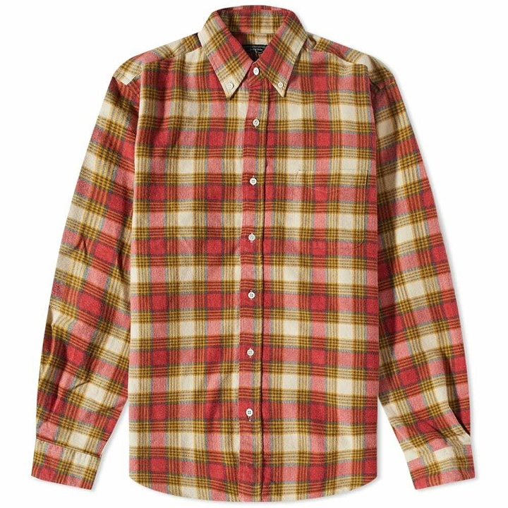 Photo: Beams Plus Men's Button Down Check Flannel Shirt in Red