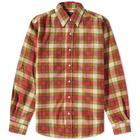 Beams Plus Men's Button Down Check Flannel Shirt in Red