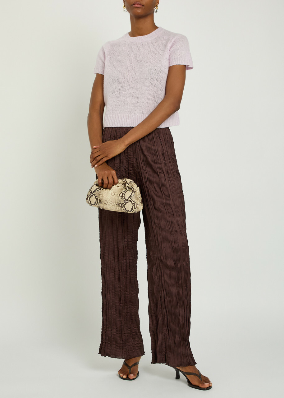 Staud Nami Plissé Trousers Brown