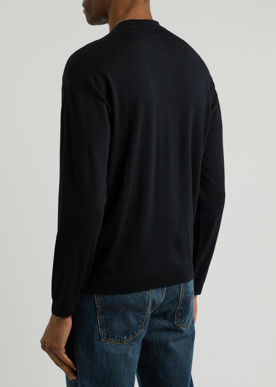 Emporio Armani Logo-embroidered Wool Jumper Navy