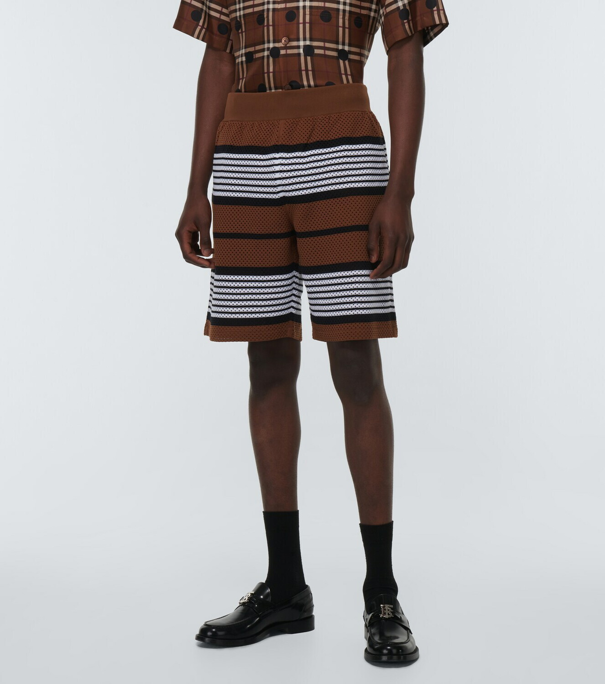 ショートパンツ Burberry Ceci Striped Shorts BURBERRY Striped checked cotton-blend shorts | NET-A-PORTER