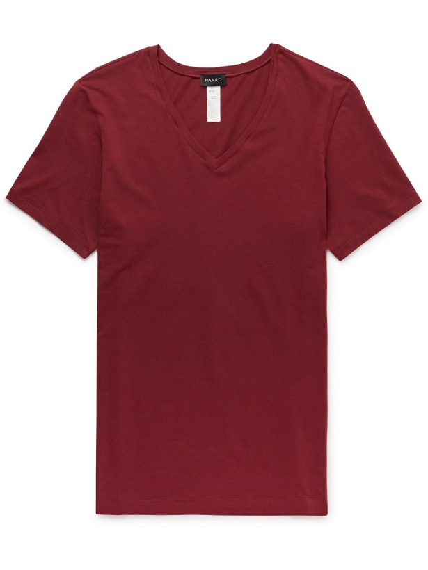 Photo: Hanro - Mercerised Cotton-Blend V-Neck T-Shirt - Red