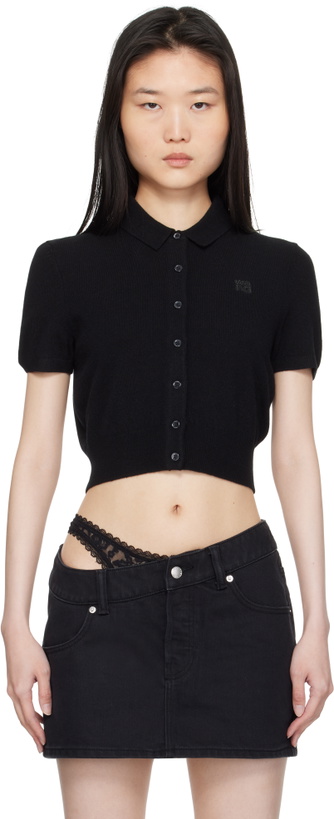 Photo: alexanderwang.t Black Logo Embroidered Polo Cardigan