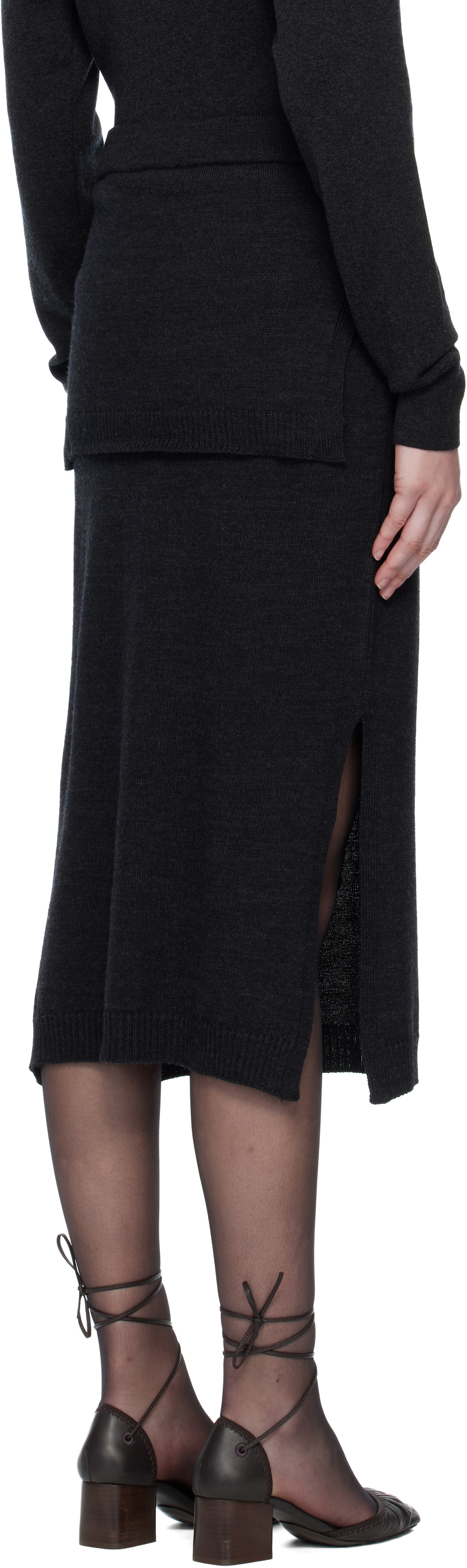 LEMAIRE Gray Trompe L'oeil Midi Skirt