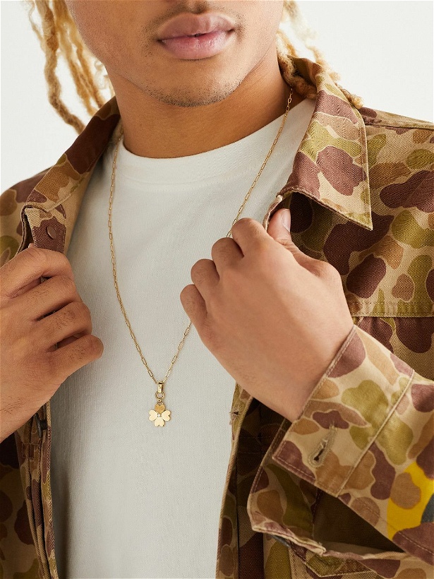Photo: Foundrae - Super Fine Clip Slide Chain and Mini Four Heart Clover Gold Diamond Pendant Necklace