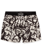 TOM FORD - Velvet-Trimmed Floral-Print Stretch-Silk Satin Boxer Briefs - Black