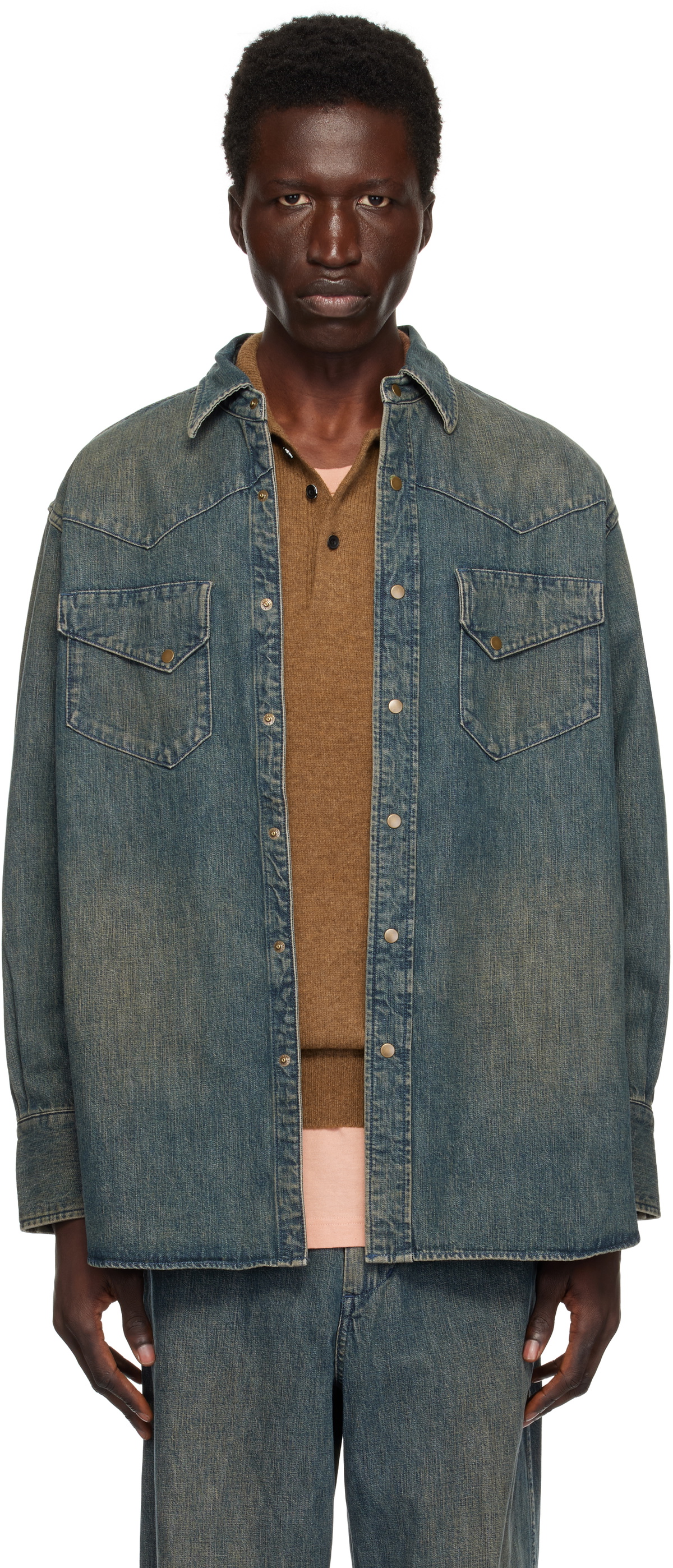 BEAMS PLUS Blue Western Double Dye Denim Shirt