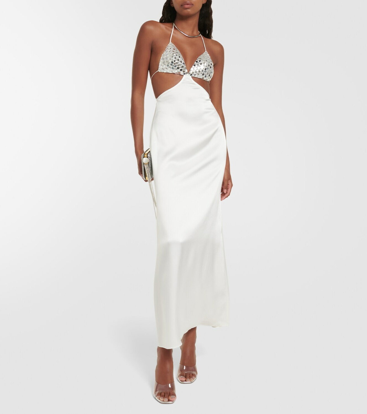 David Koma Embellished cutout satin slip dress David Koma