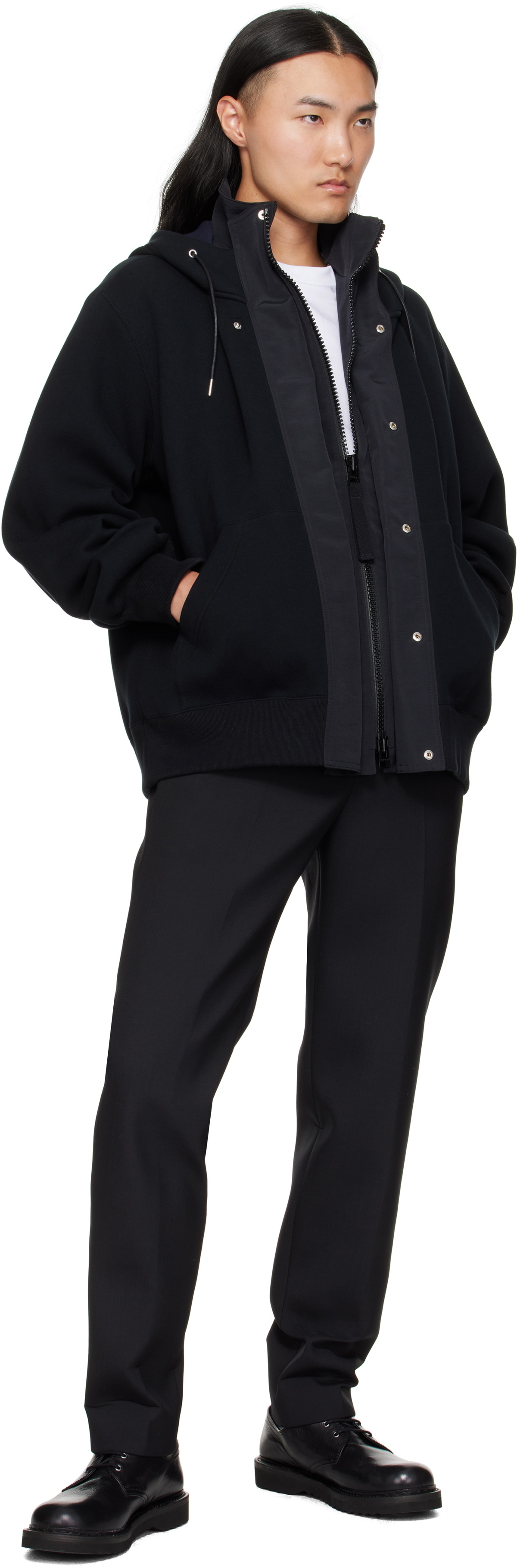 sacai 黒　Sponge Sweat Hoodie パーカー sacai: Black Sponge Sweat Hoodie | SSENSE