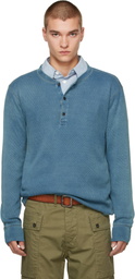 RRL Blue Button Placket Henley