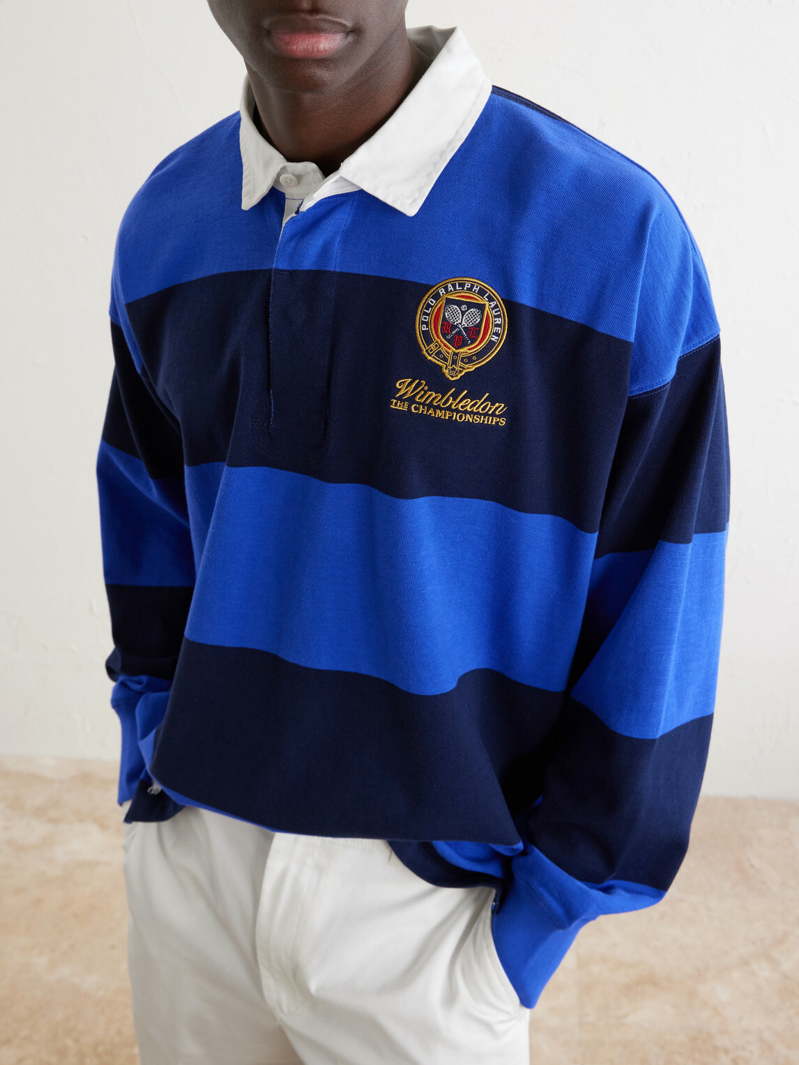Polo Ralph Lauren - Wimbledon Logo-Embroidered Striped Cotton Rugby Polo-Shirt - Blue