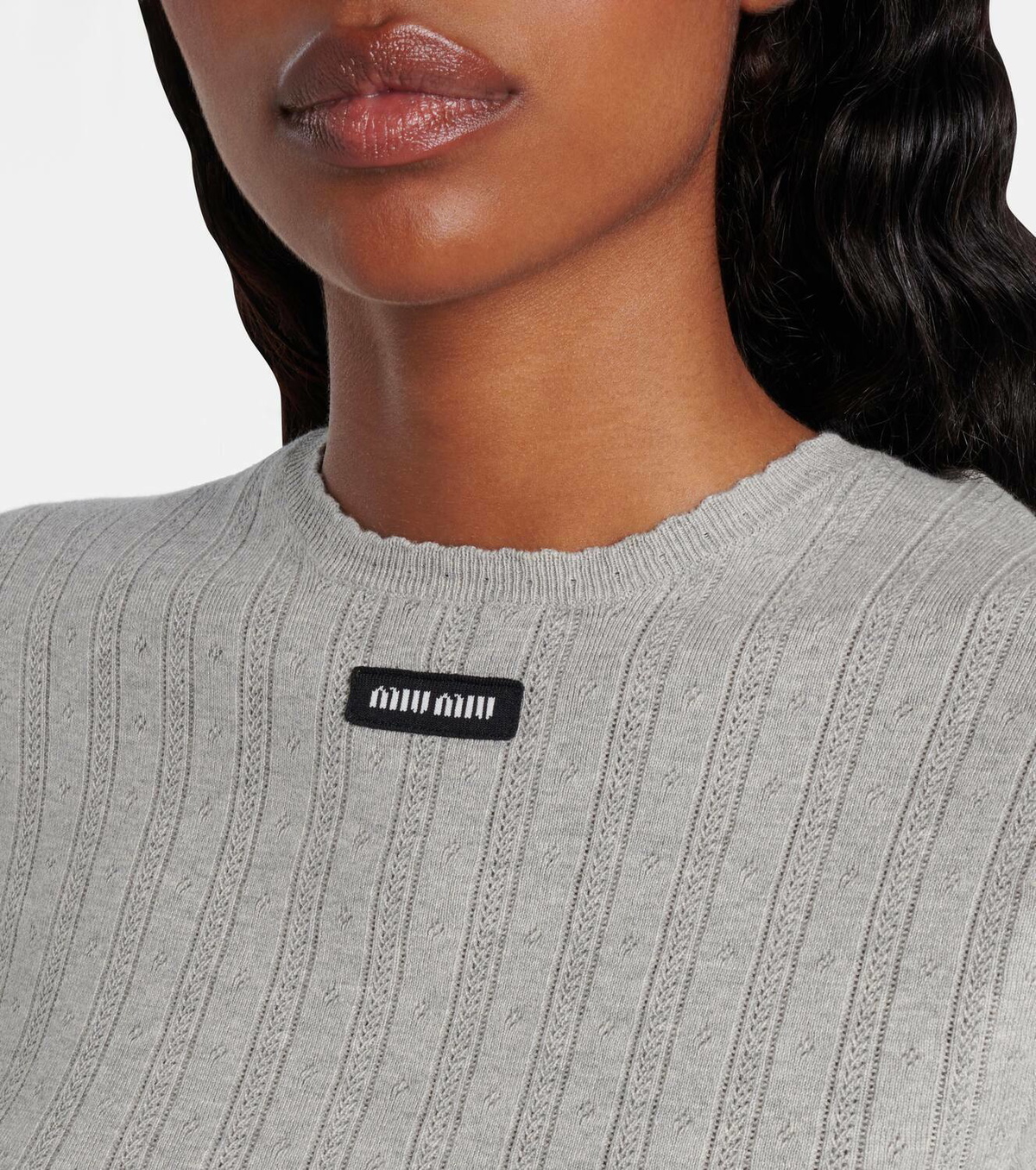 Miumiu 2026 Ribbed Knit Top With Striped Collar Blue Wool 352525
