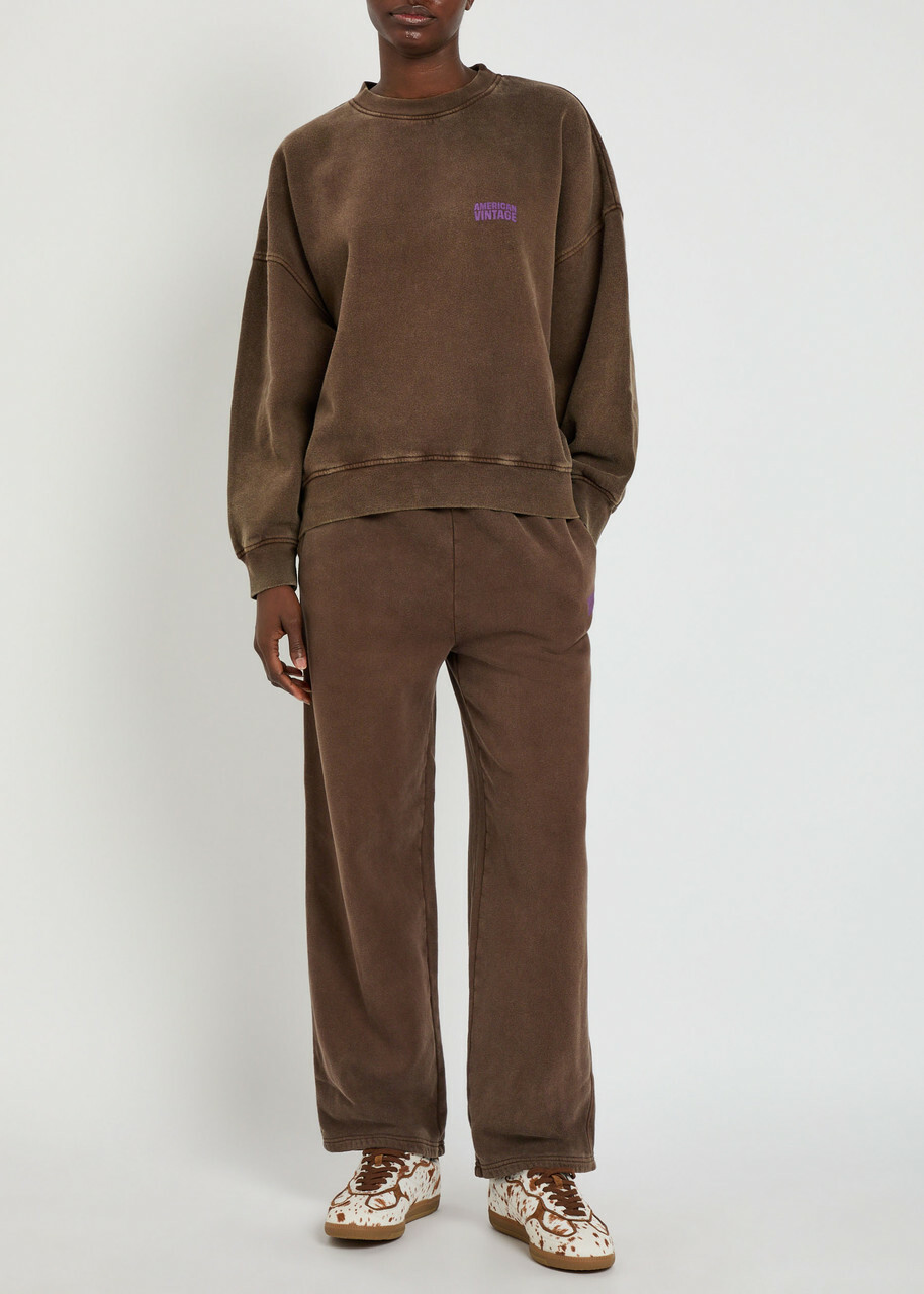 American Vintage Plizzy Logo-print Cotton Sweatshirt Light Brown
