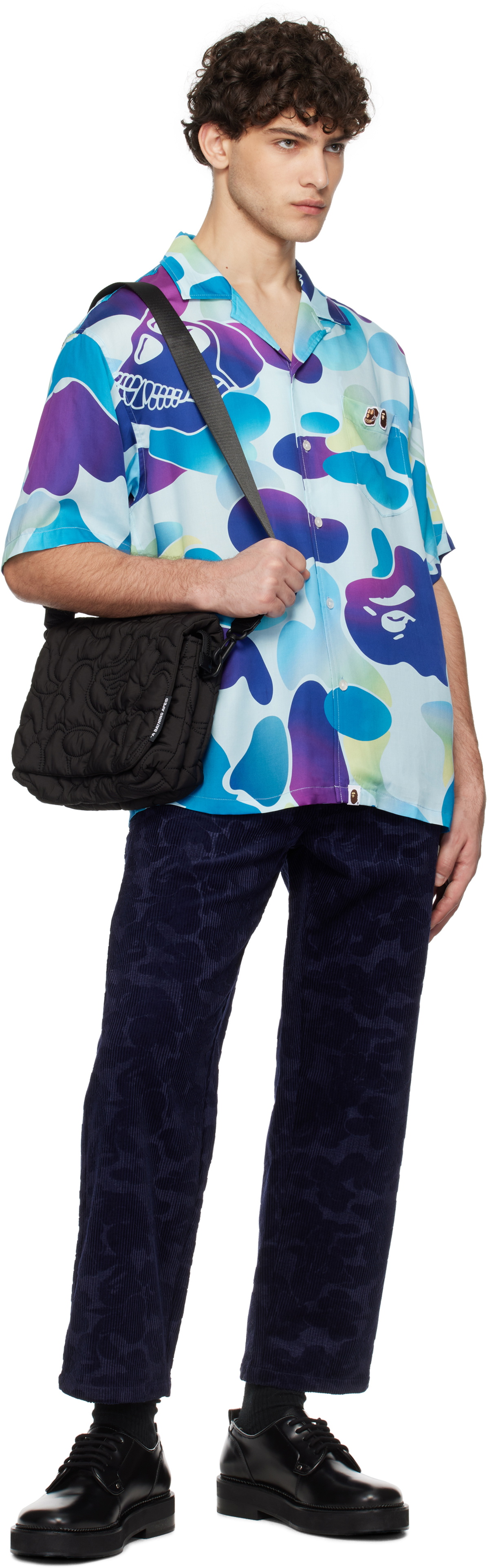 BAPE Black Line Camo Quilted M Bag