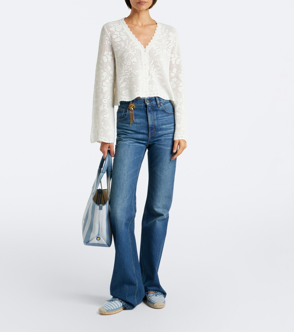 Chloé Pointelle scalloped cotton cardigan