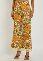 Alemais Lana Floral-print Fringed Linen Trousers Multicoloured
