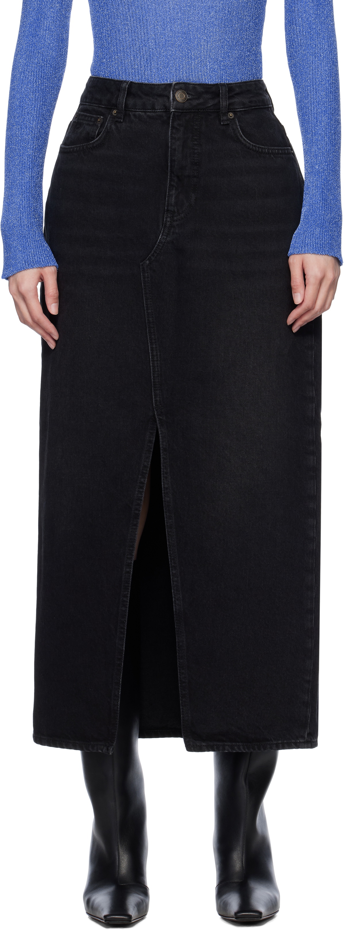 Holzweiler Black Slim Fit Denim Maxi Skirt