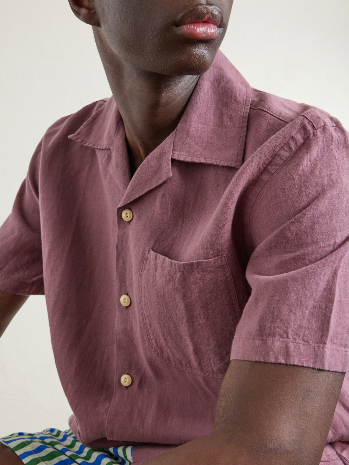 Drake's - Camp-Collar Linen Shirt - Burgundy