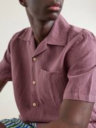 Drake's - Camp-Collar Linen Shirt - Burgundy