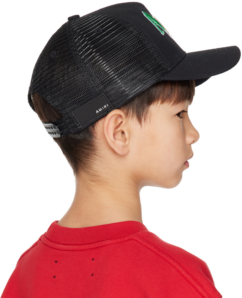 AMIRI Kids Black Staggered Logo Trucker Cap