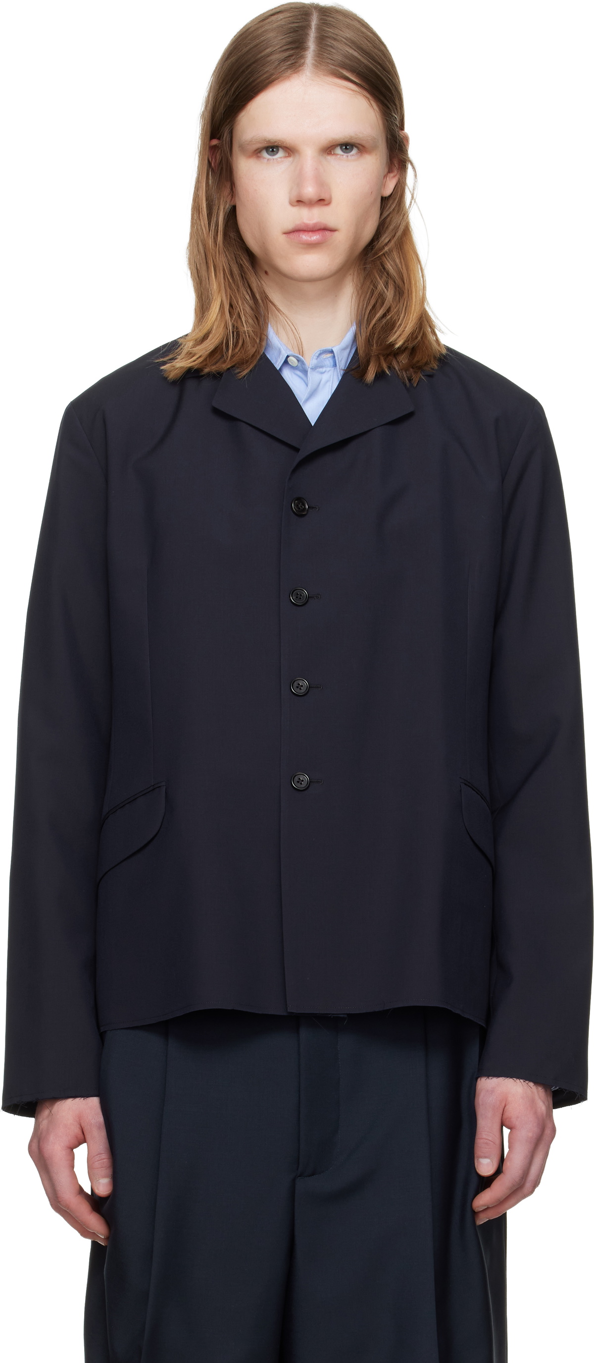 Jil Sander Navy Wool Poplin Blazer Jil Sander
