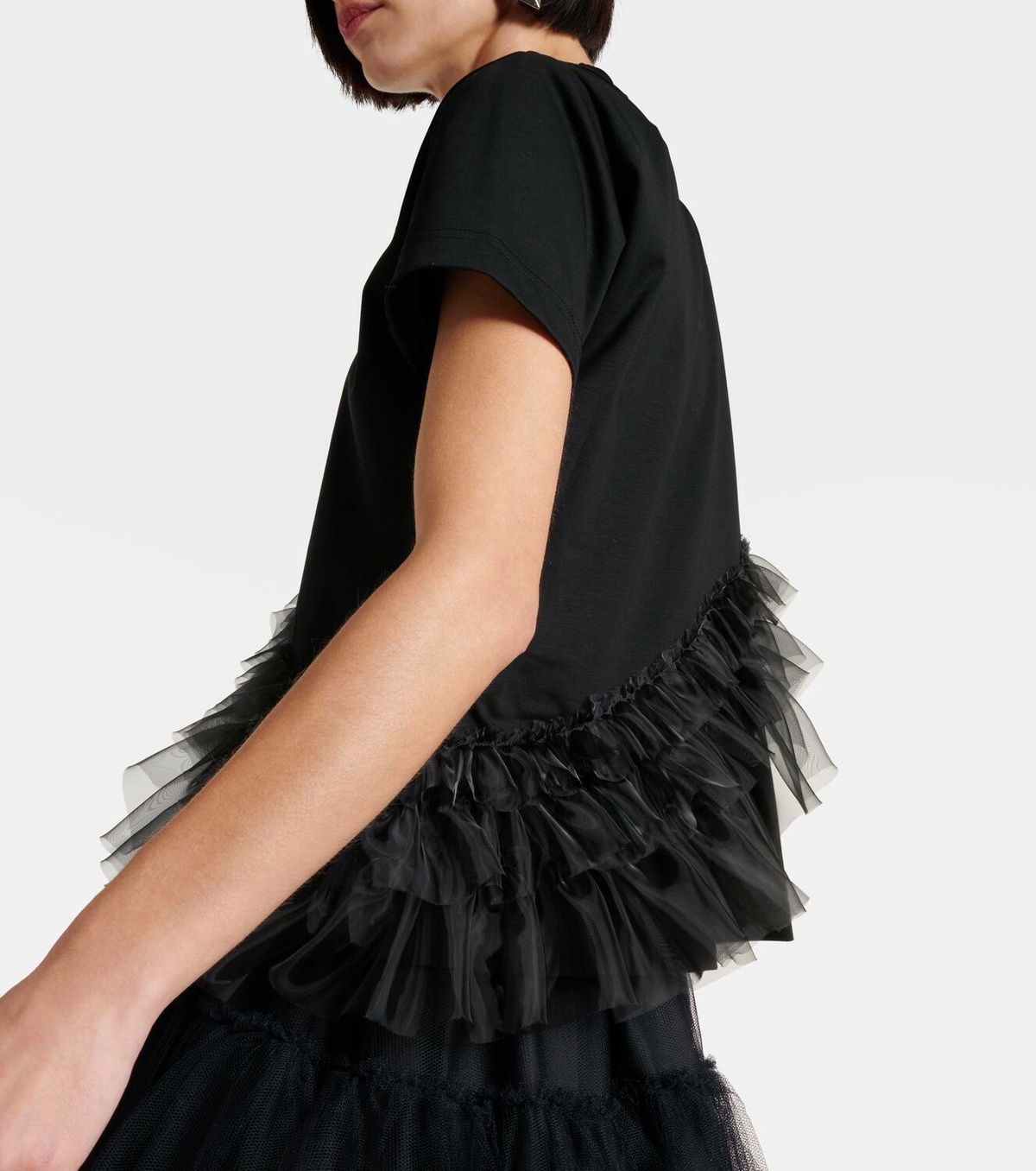 半額ストア Noir Kei Ninomiya Tulle-trimmed cotton jersey T-shirt Noir トップス