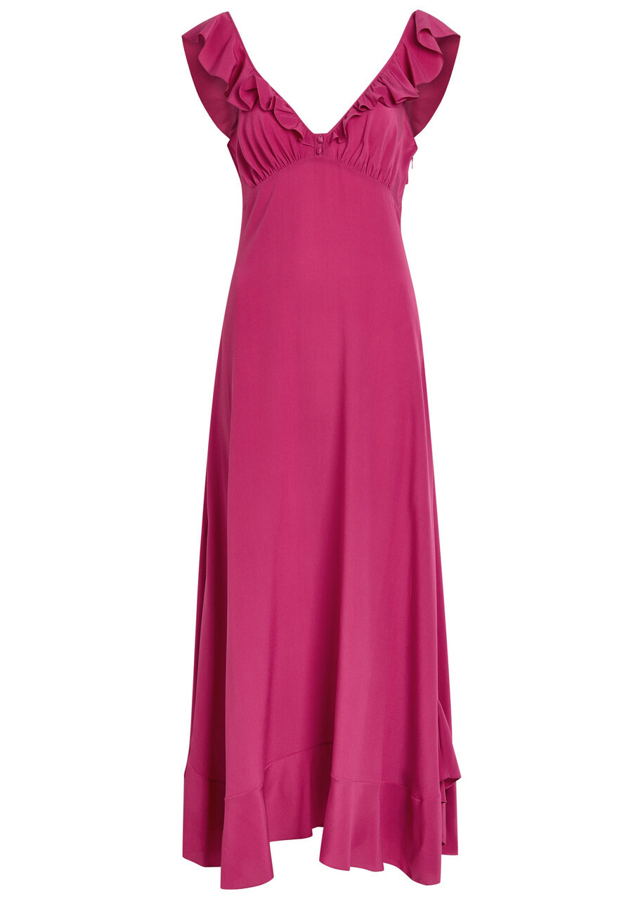 Chloe Ruffled Silk Midi Dress Red