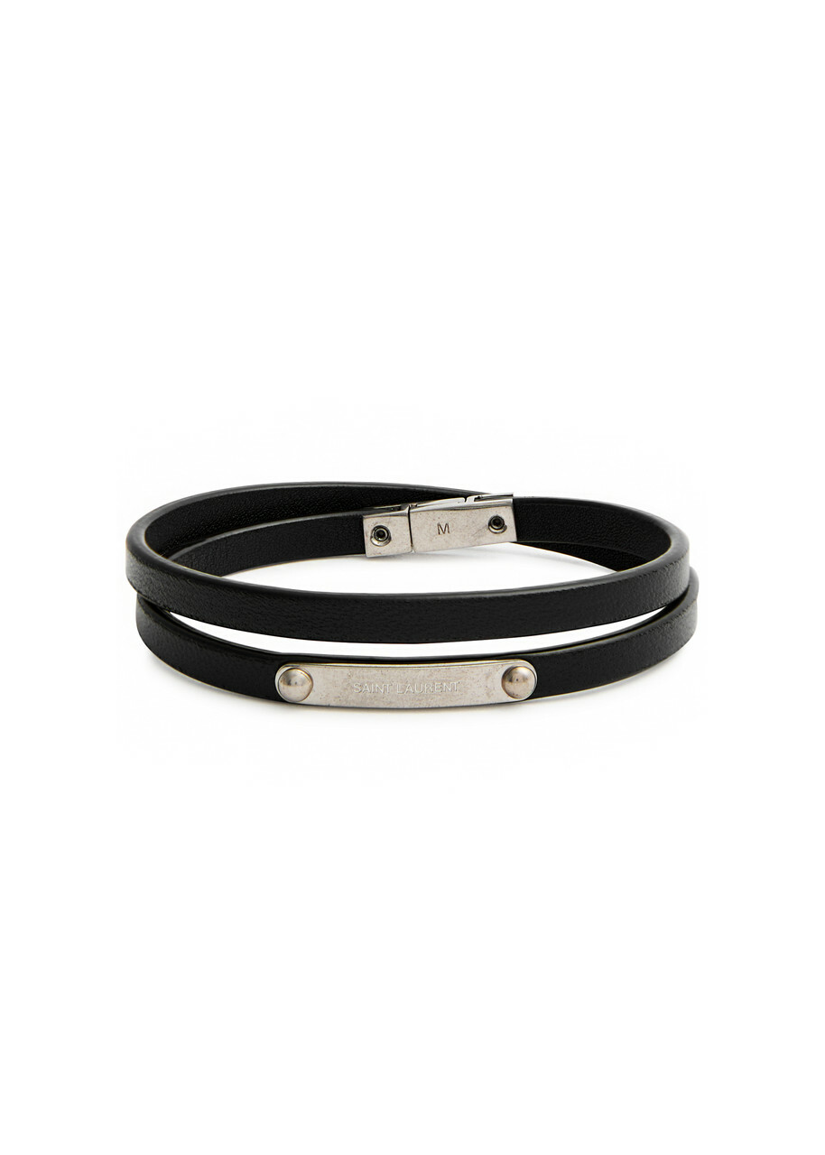 SAINT LAURENT - Ysl Wide Leather Bracelet Saint Laurent