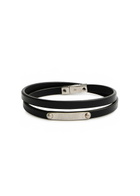Saint Laurent Logo Leather Double-wrap Bracelet Black