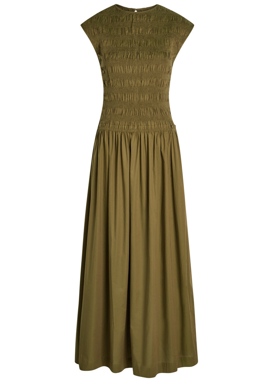 Faithfull The Brand Ale Smocked Cotton Midi Dress Green