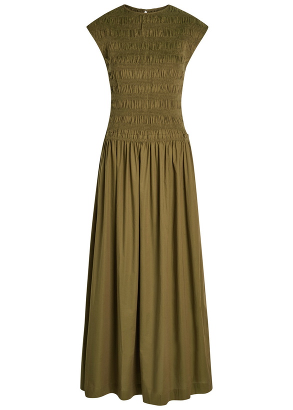 Photo: Faithfull The Brand Ale Smocked Cotton Midi Dress Green