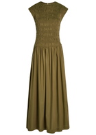 Faithfull The Brand Ale Smocked Cotton Midi Dress Green