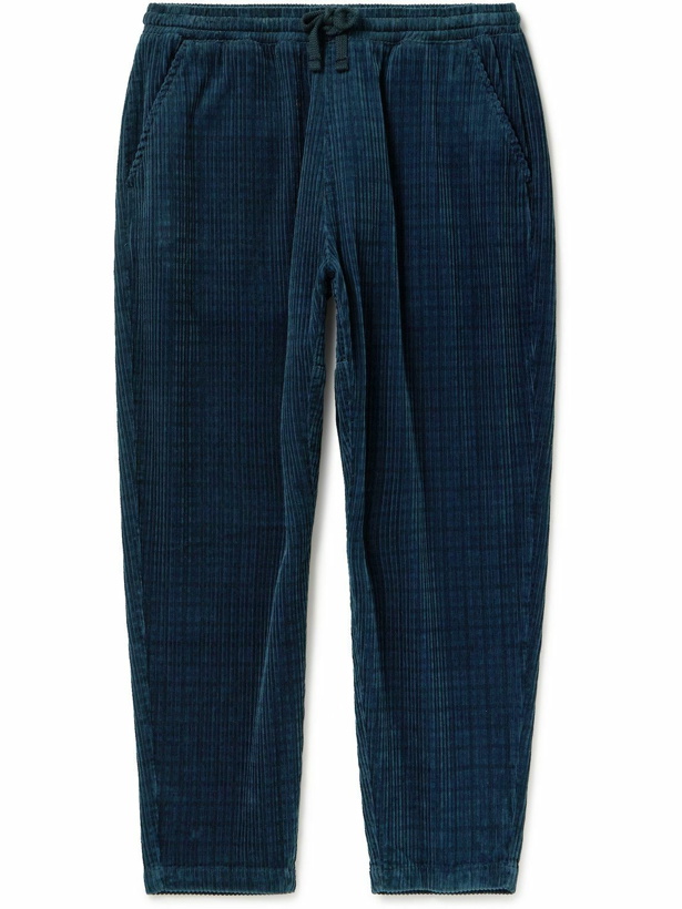 Photo: Universal Works - Straight-Leg Houndstooth Cotton-Corduroy Drawstring Trousers - Blue