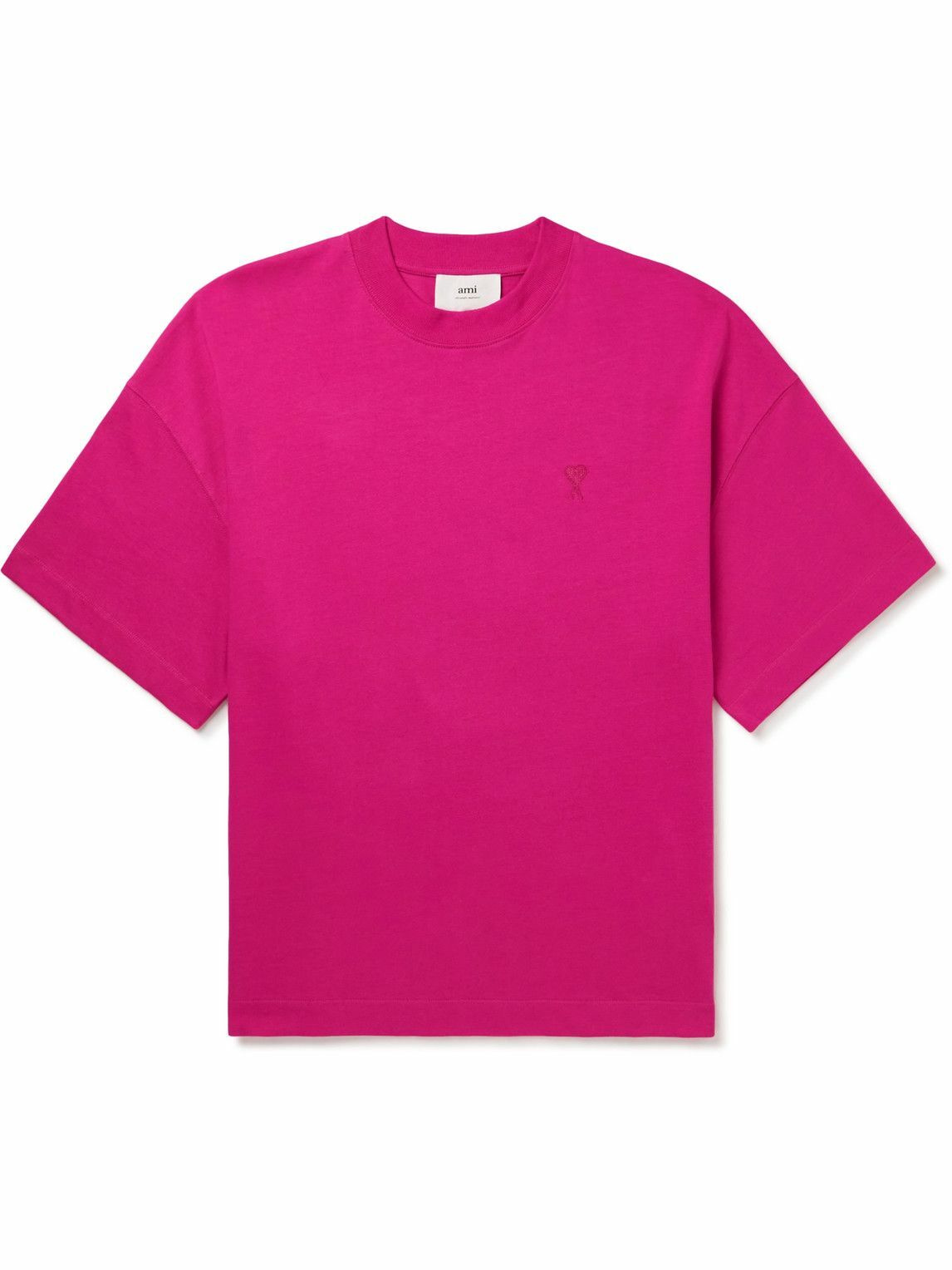 AMI PARIS - Logo-Embroidered Organic Cotton-Jersey T-Shirt - Pink AMI