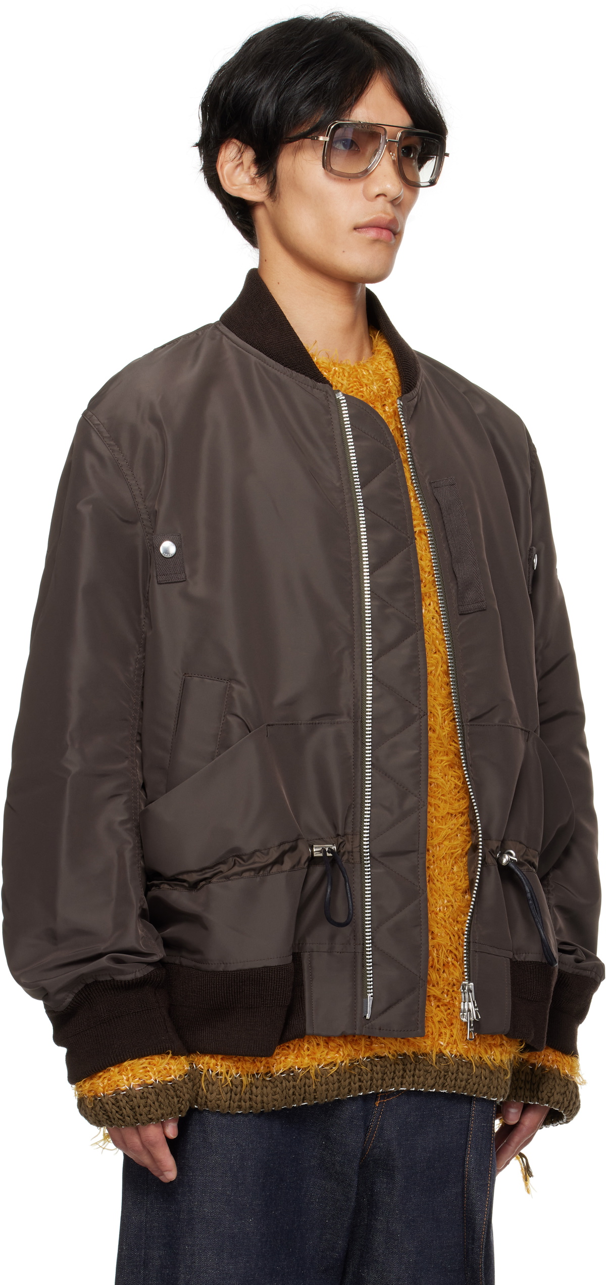 sacai Brown Nylon Twill Blouson Bomber Jacket Sacai