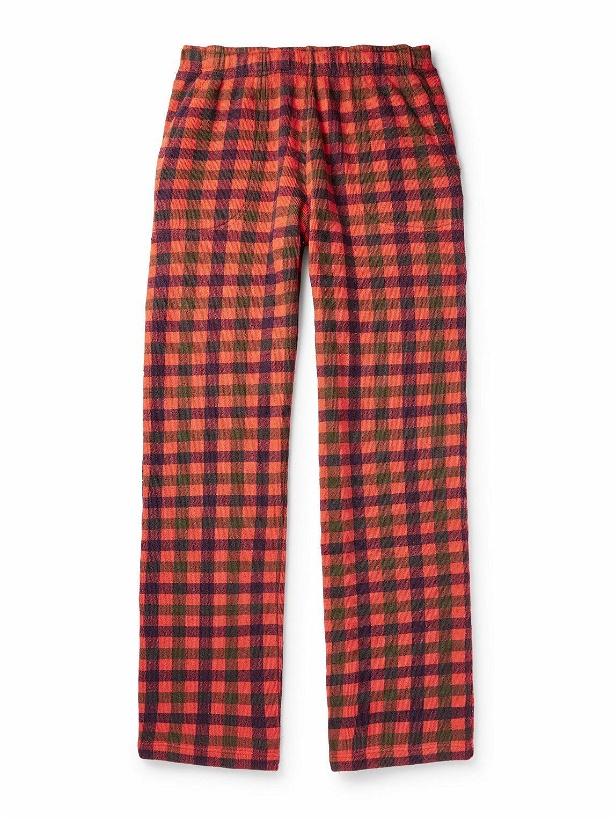 Photo: ERL - Straight-Leg Checked Cotton-Terry Sweatpants - Red