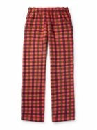 ERL - Straight-Leg Checked Cotton-Terry Sweatpants - Red