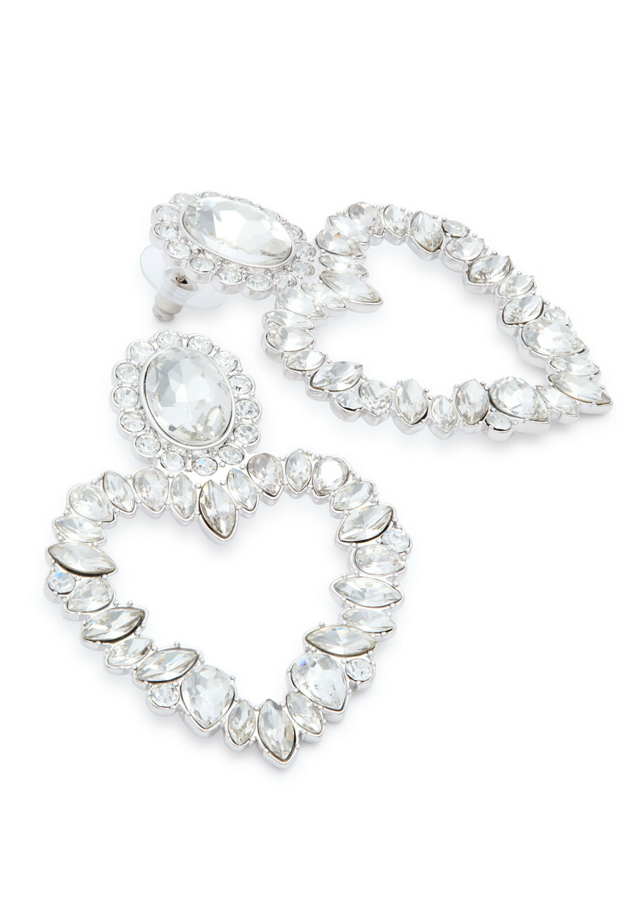 Self-portrait Embellished Heart Silver-plated Drop Earrings - One Size