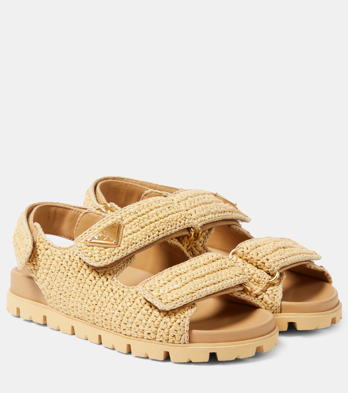 サンダル・ミュール PRADA  Sandals Monolith in Raphia Prada Monolith crochet raffia-effect sandals Prada