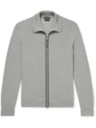 TOM FORD - Slim-Fit Leather-Trimmed Wool Zip-Up Cardigan - Gray