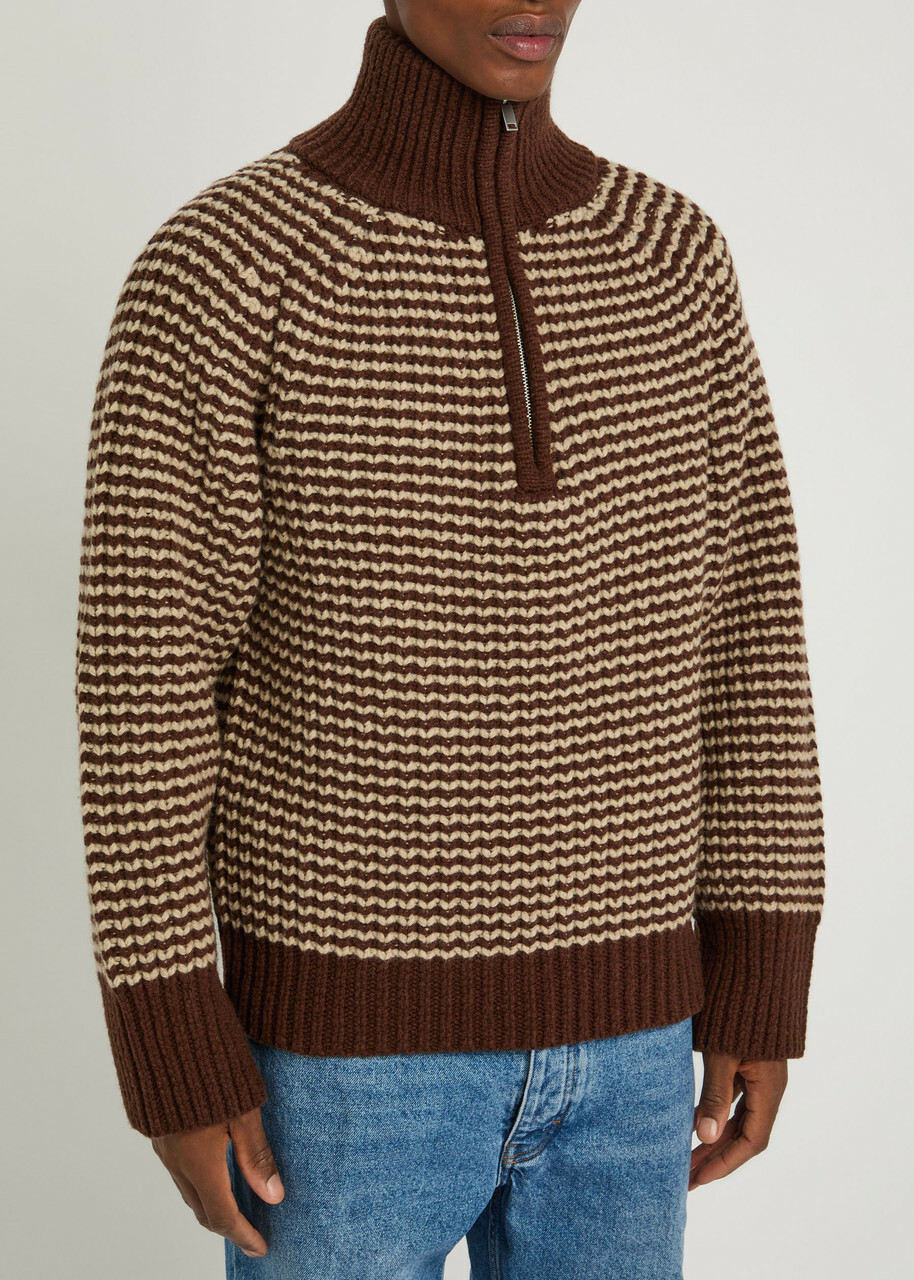 Studio Nicholson Bristol Striped Half-zip Wool Jumper Brown