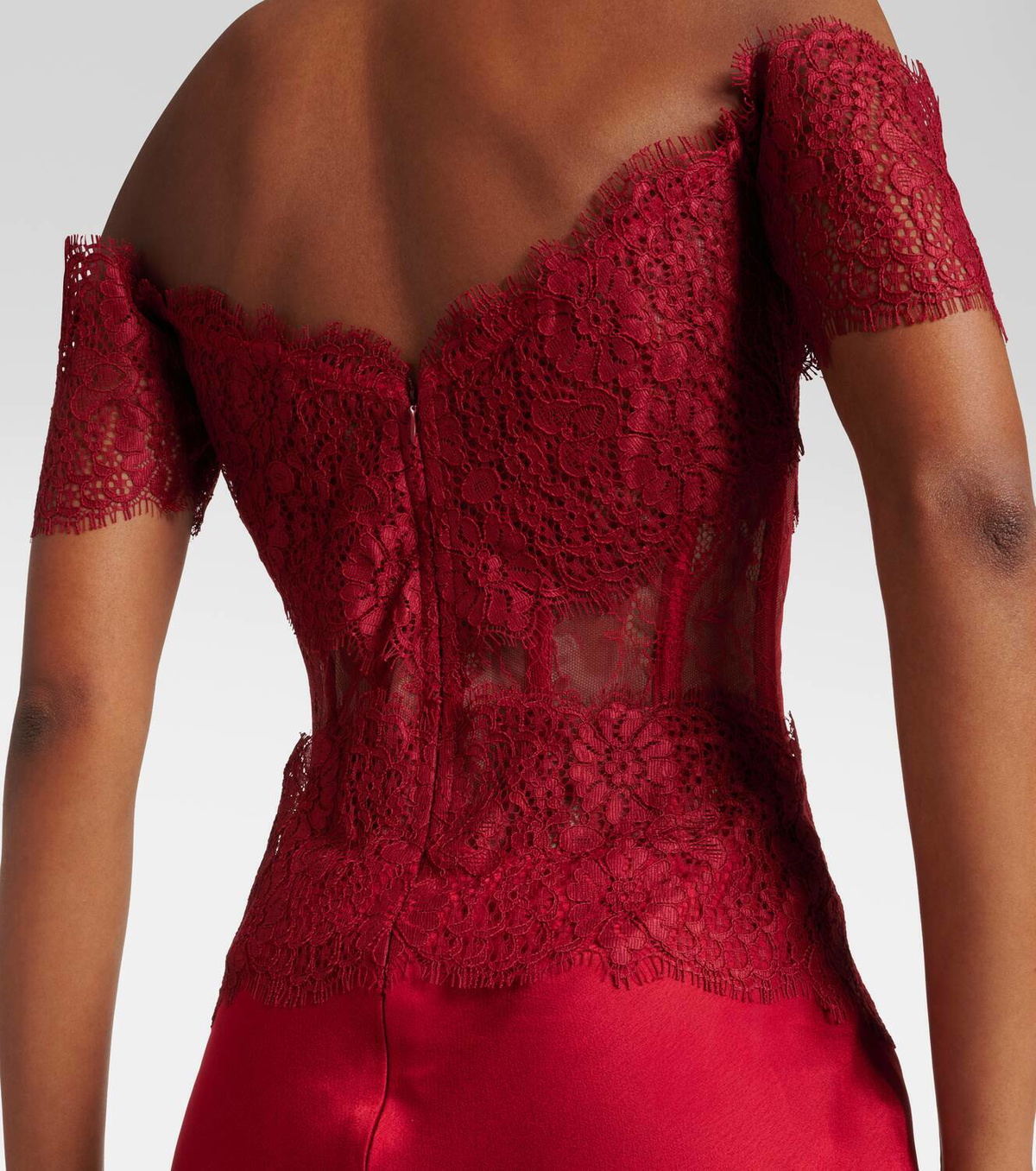 Rasario Corset off-shoulder lace and satin gown