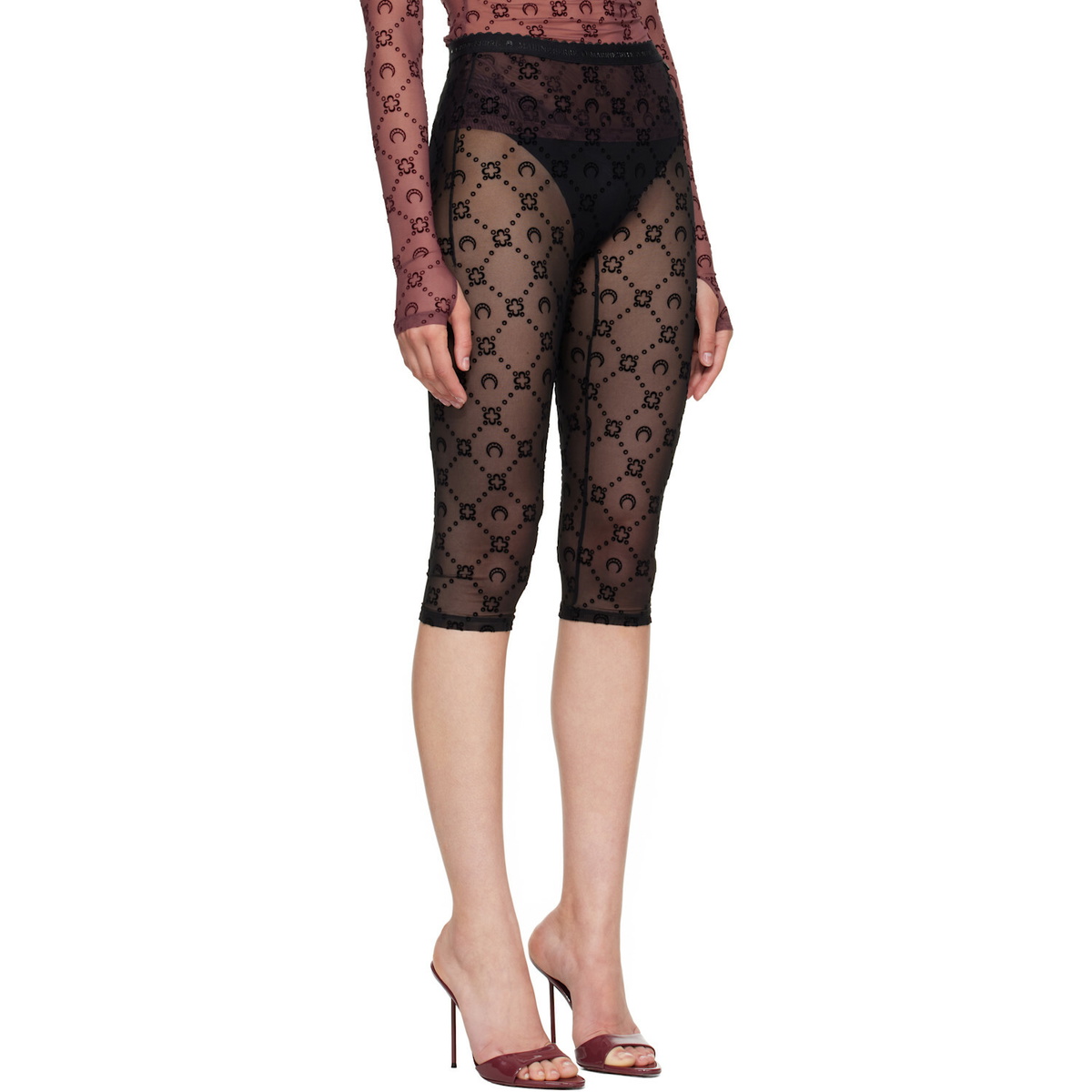 Marine Serre Black Moonogram Mesh Flock Capri Leggings