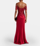 Rasario Corset off-shoulder lace and satin gown