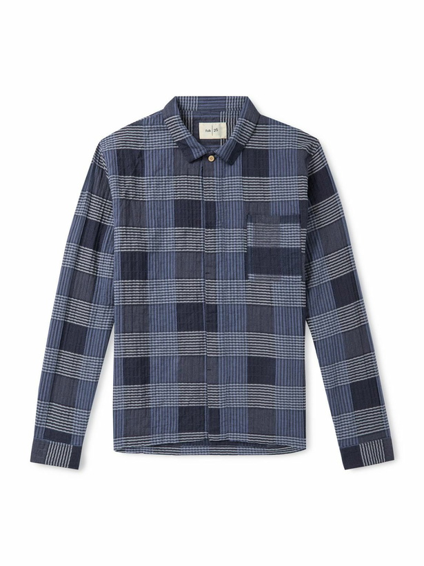 Photo: Folk - Patch Checked Cotton-Blend Shirt - Blue