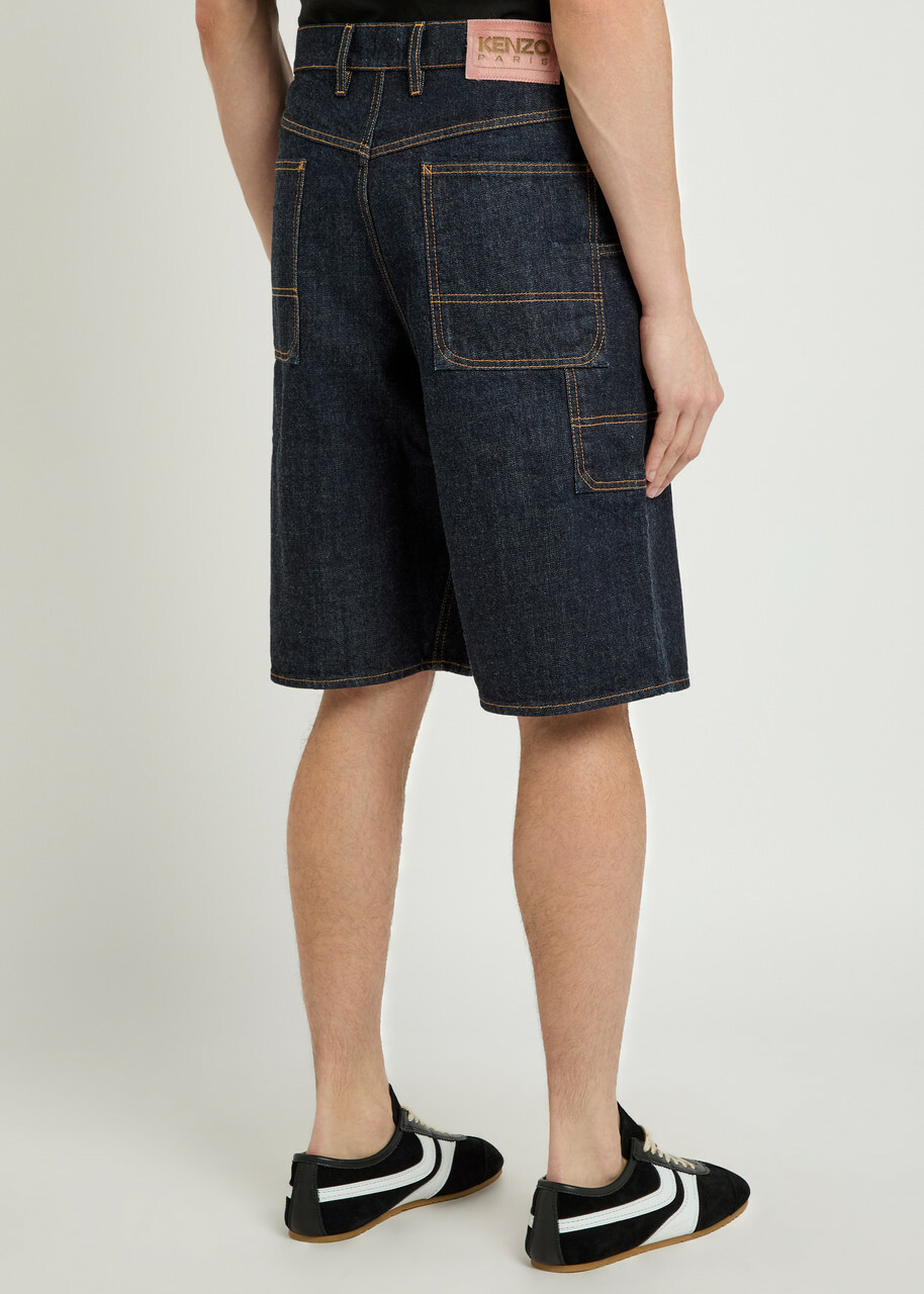 Kenzo Cargo Monkey Denim Shorts Dark Blue